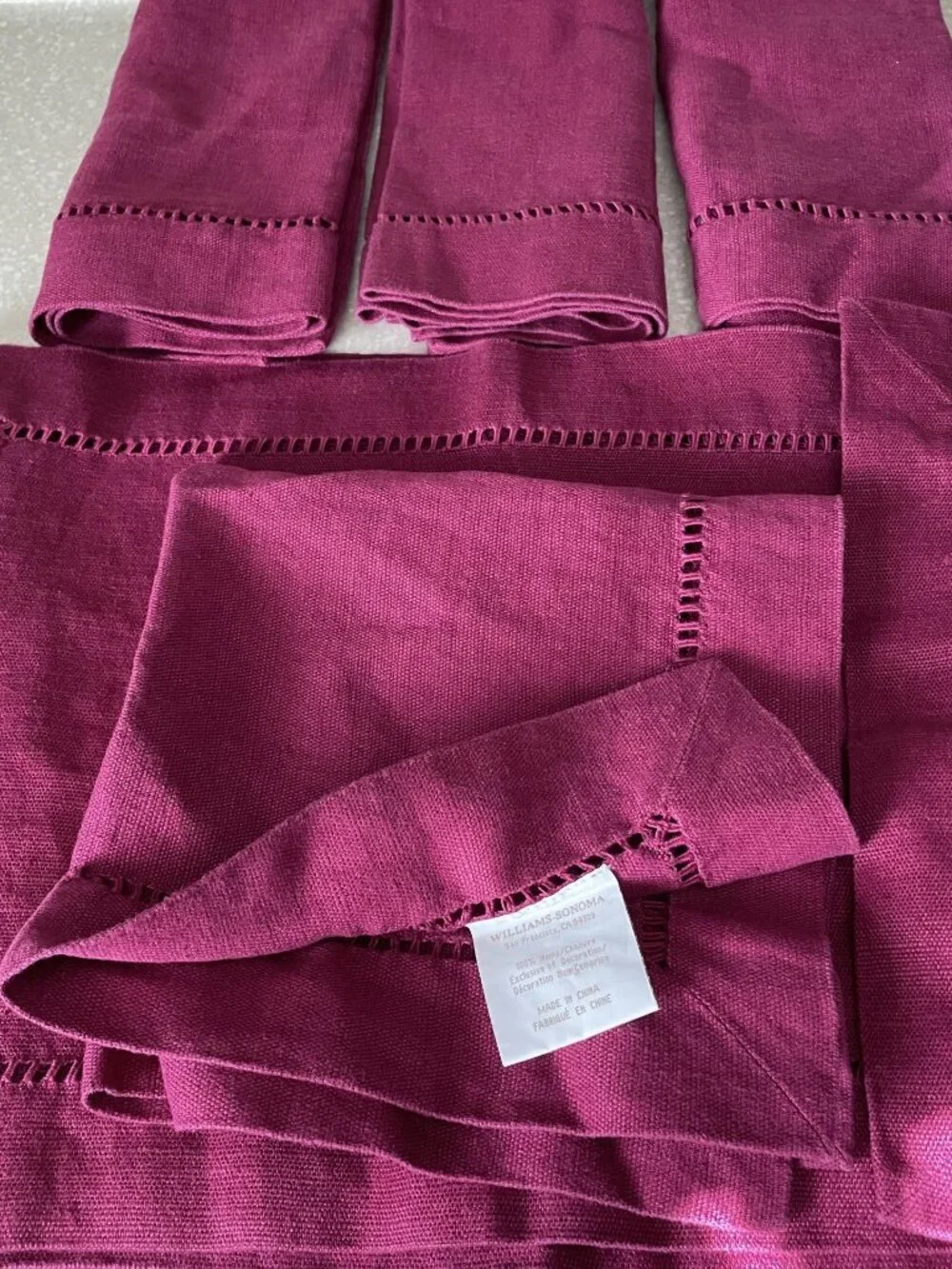 Williams Sonoma SET of 4 EACH 100% Hemp Stitch Napkins Placemats RED Cranberry